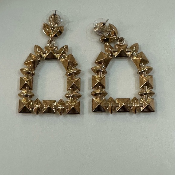 Vintage Style Art Deco Rhinestone Statement Dangle Earrings - Gold Tone - Picture 5 of 8